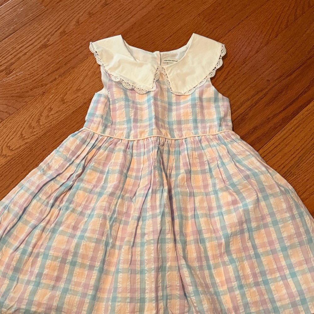 cupcakes & cashmere Pastel Plaid Sleeveless Dress with Lace Peter Pan Collar